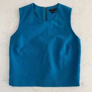 Theory Yuranda F Slvless Round Neck Lined Wool Crop Top Turquoise Blue Sz OP